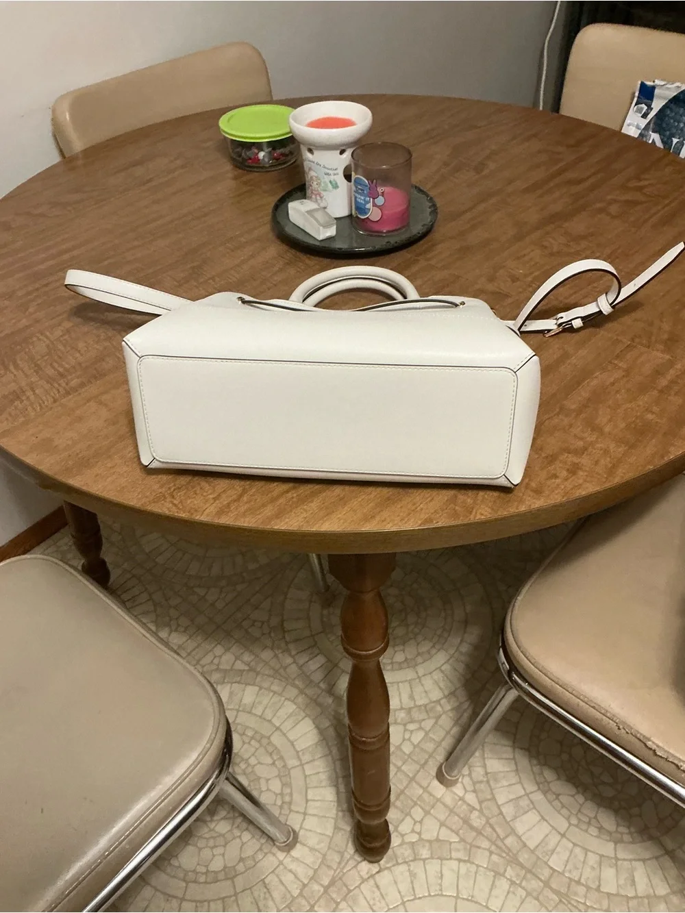 Michael Kors Cream Leather Satchel with Gold Hardware